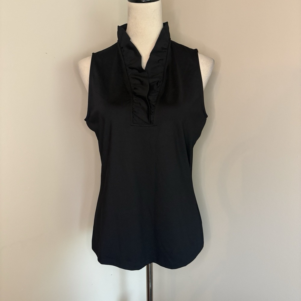 J.McLaughlin Durham Black Ruffle Top M Catalina Cloth Sleeveless Tank Blouse